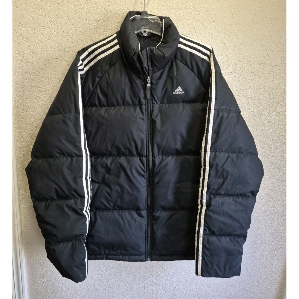 Vintage Adidas Puffer Quilted Jacket Down Filled Men's Size Large Black Y2K 2007